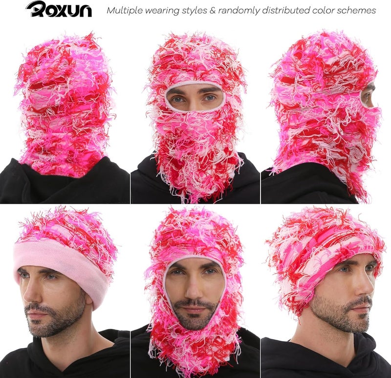 ROXUN Distressed Ski Mask Balaclava, Yeat Shiesty Fluffy Knitted Full Face Mask for Men/Women - Image 2